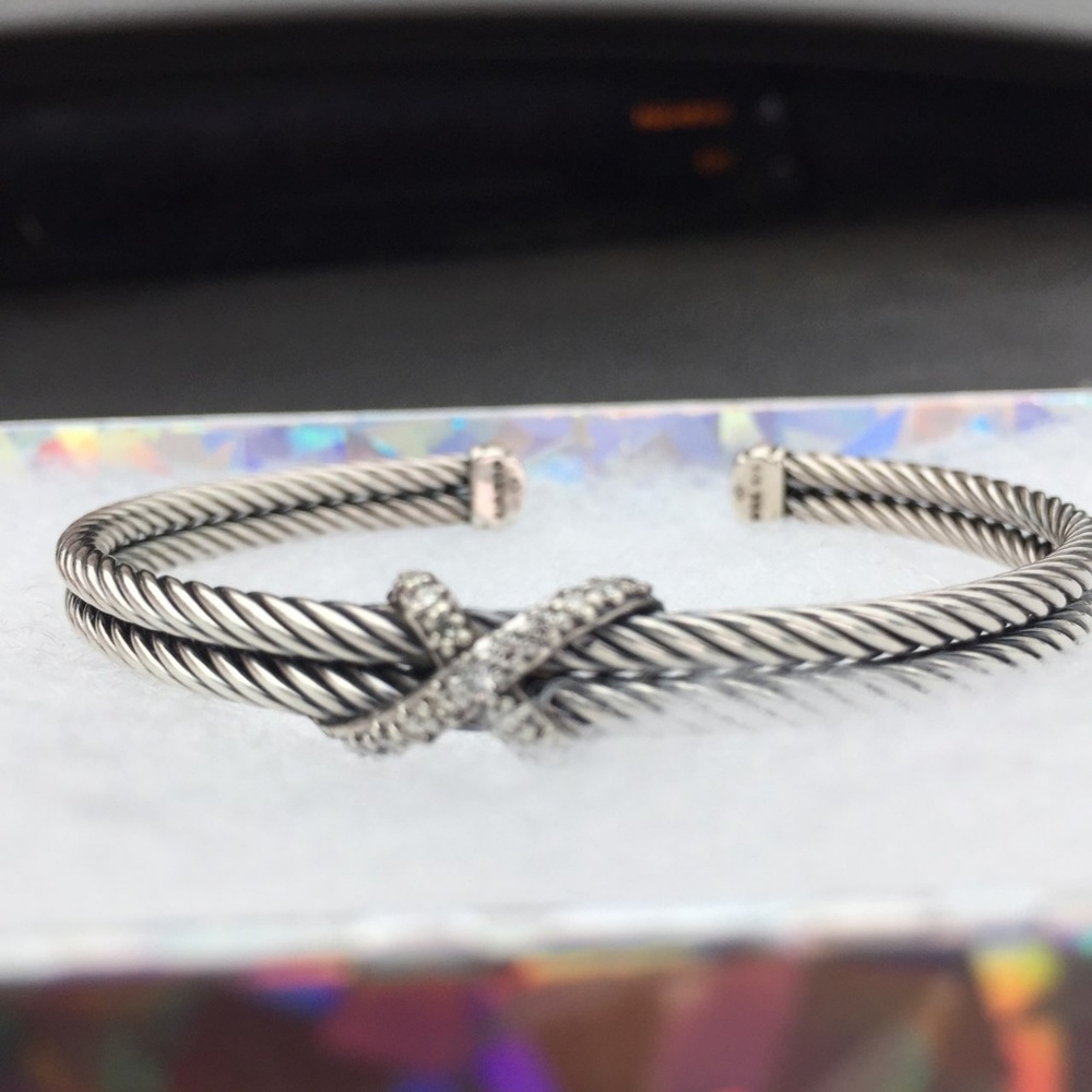 David Yurman Silver&Diamonds Double Cable Bracelet